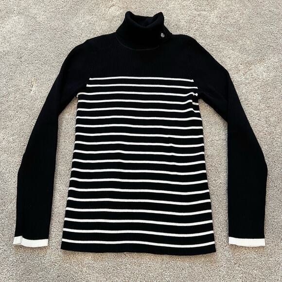 Lauren Ralph Lauren Women's Turtleneck Sweater Black White Stripes Size Large - Picture 7 of 9
